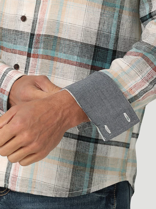 ropa mx Wrangler hombres camisa a cuadros retro premium de manga larga con botones blanquecino (112324853) 62D6336