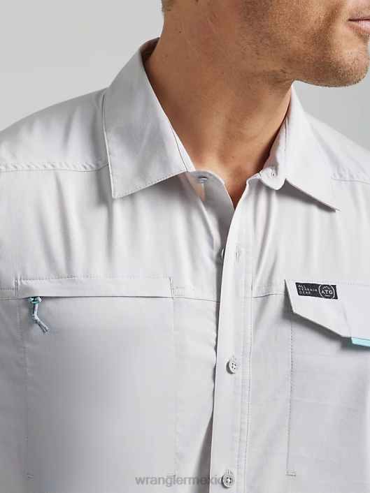 ropa mx Wrangler hombres camisa atg asimétrica con bolsillo y cremallera niebla (112333905) 62D6328