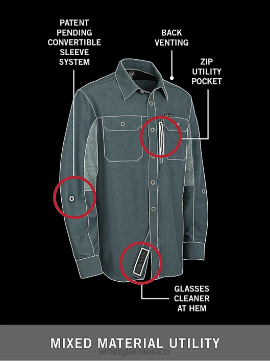 ropa mx Wrangler hombres camisa atg mezcla de materiales aceituna polvorienta (nsb89dv) 62D6377