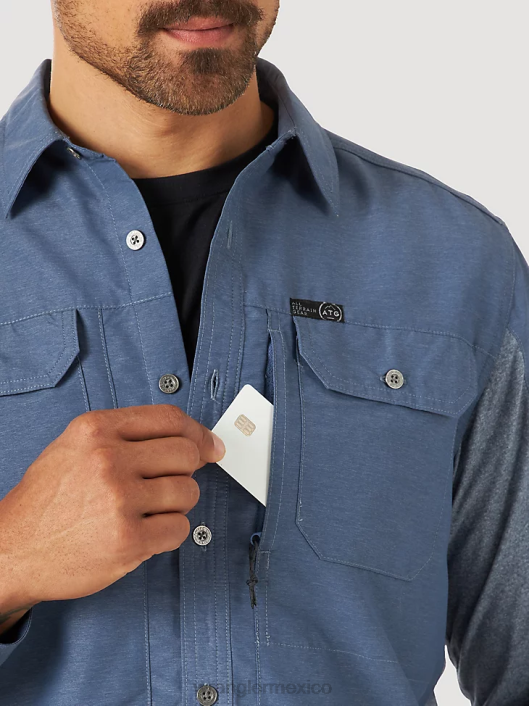 ropa mx Wrangler hombres camisa atg mezcla de materiales índigo vintage (nsb89vn) 62D6378