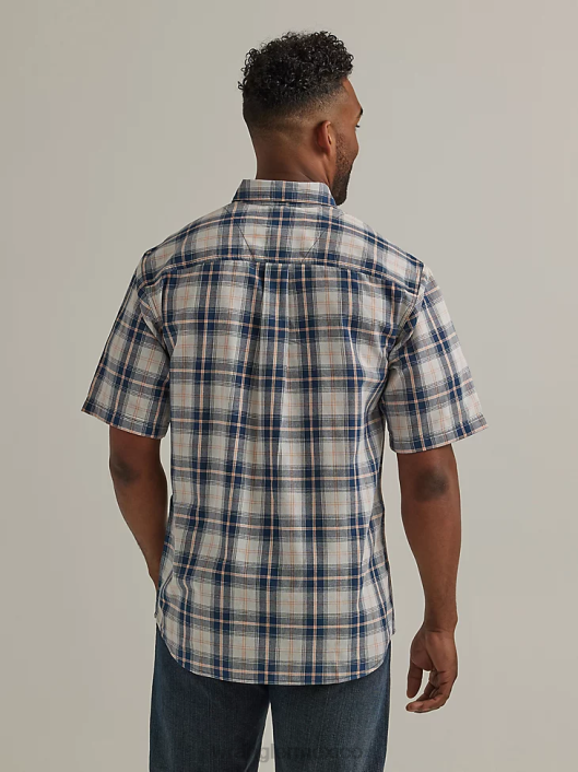 ropa mx Wrangler hombres camisa con botones a cuadros de manga corta y fácil cuidado resistente azul marino oscuro (112325891) 62D6343