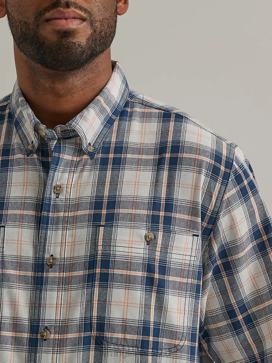 ropa mx Wrangler hombres camisa con botones a cuadros de manga corta y fácil cuidado resistente azul marino oscuro (112325891) 62D6343