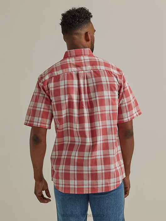 ropa mx Wrangler hombres camisa con botones a cuadros de manga corta y fácil cuidado resistente cedro rojo (112325899) 62D6346
