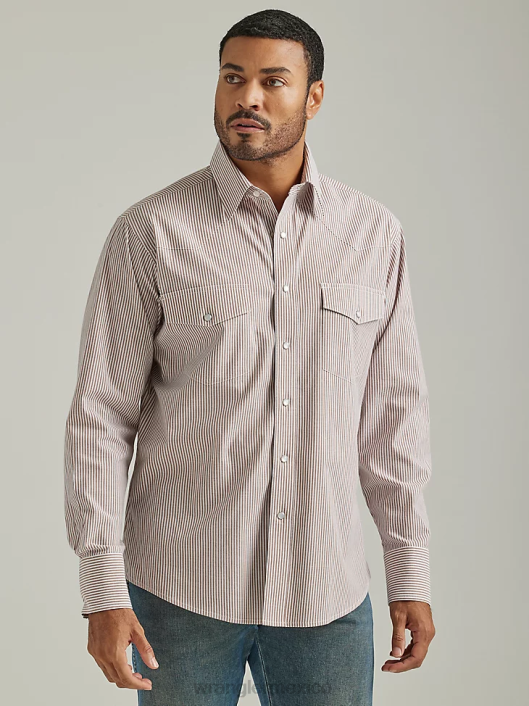 ropa mx Wrangler hombres camisa con broche occidental - tela ancha sólida de manga larga blanco (71105wh) 62D6449