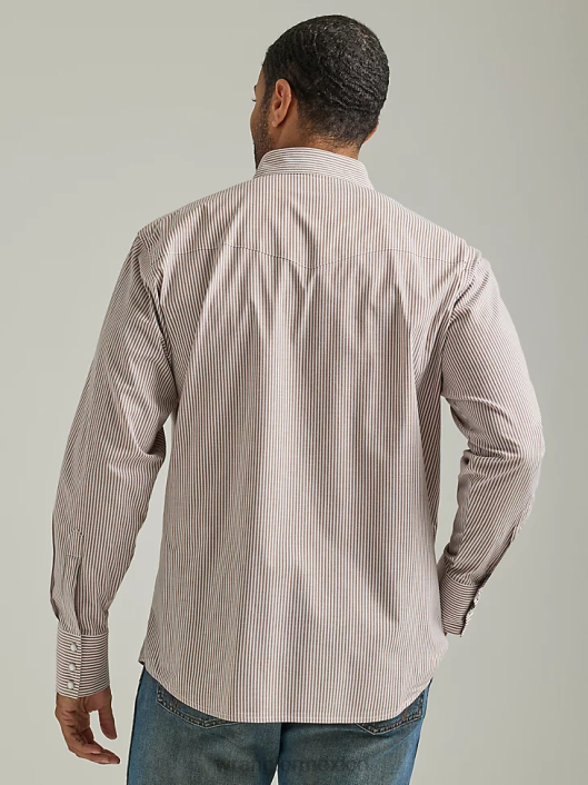 ropa mx Wrangler hombres camisa con broche occidental - tela ancha sólida de manga larga blanco (71105wh) 62D6449
