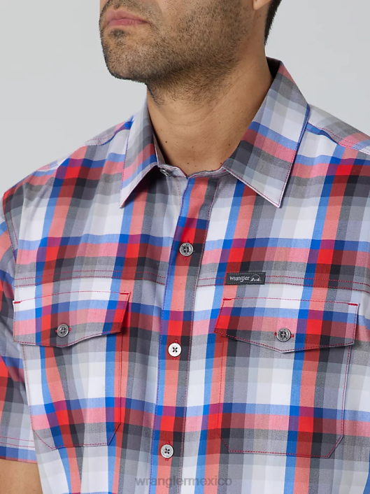ropa mx Wrangler hombres camisa de campamento de manga corta a cuadros ecológica ciudad amatista (112336166) 62D6654