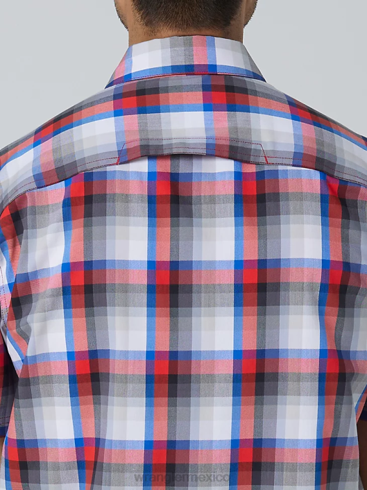 ropa mx Wrangler hombres camisa de campamento de manga corta a cuadros ecológica ciudad amatista (112336166) 62D6654