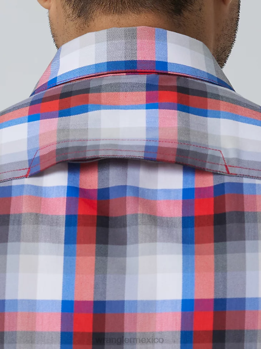 ropa mx Wrangler hombres camisa de campamento de manga corta a cuadros ecológica ciudad amatista (112336166) 62D6654