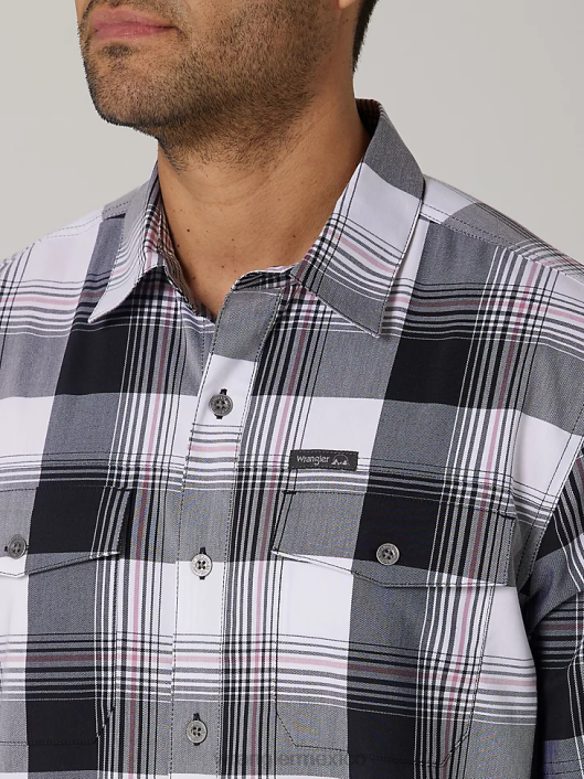 ropa mx Wrangler hombres camisa de campamento de manga corta a cuadros ecológica negro jade (112336189) 62D6398