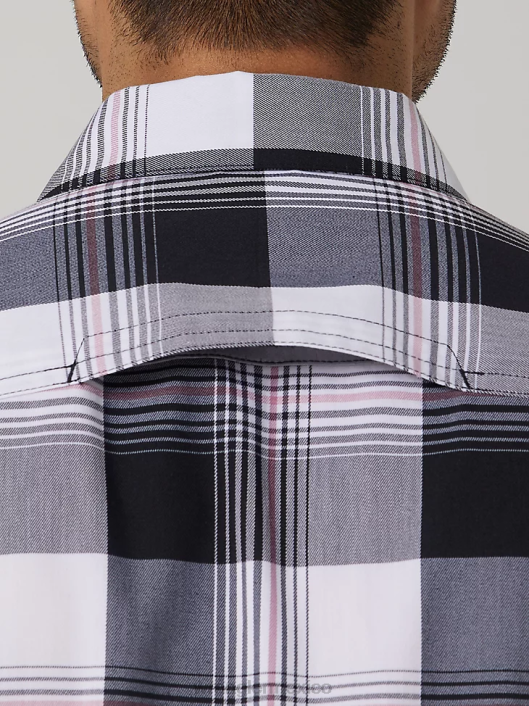 ropa mx Wrangler hombres camisa de campamento de manga corta a cuadros ecológica negro jade (112336189) 62D6398