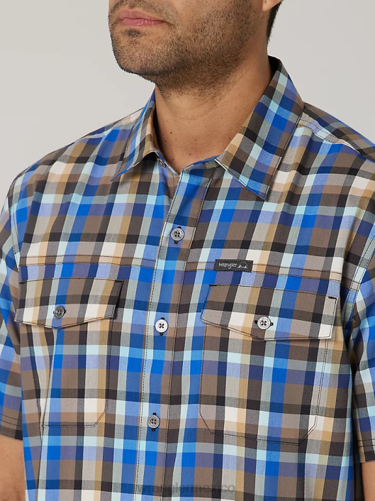 ropa mx Wrangler hombres camisa de campamento de manga corta a cuadros ecológica playa de amatista (112336151) 62D6400