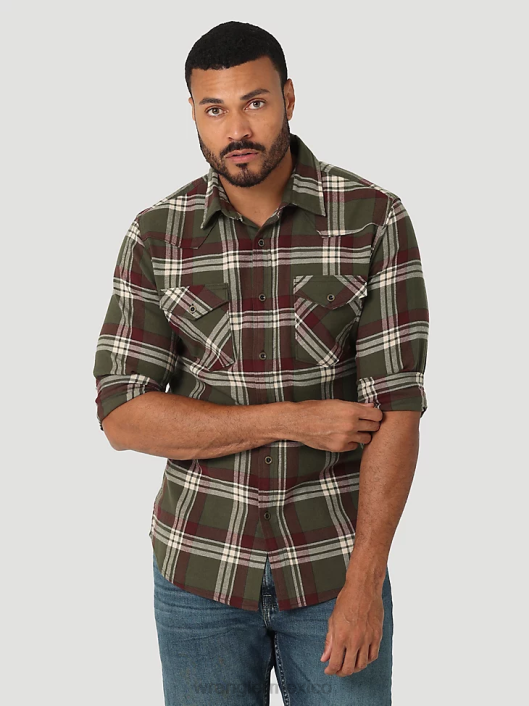 ropa mx Wrangler hombres camisa de franela con nube que se puede estirar libremente noche del bosque (112325082) 62D6385
