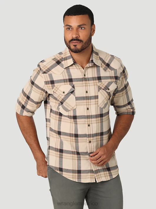 ropa mx Wrangler hombres camisa de franela con nube que se puede estirar libremente roble (112324447) 62D6384