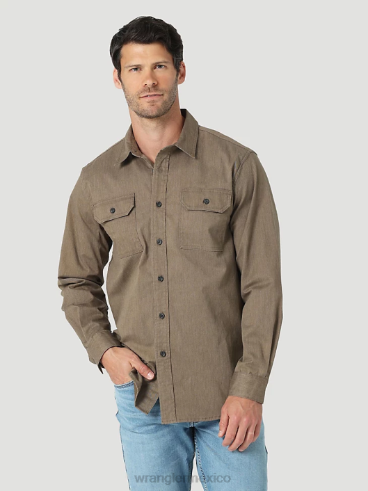 ropa mx Wrangler hombres camisa de manga larga de sarga/mezclilla brezo teca (112324408) 62D6376