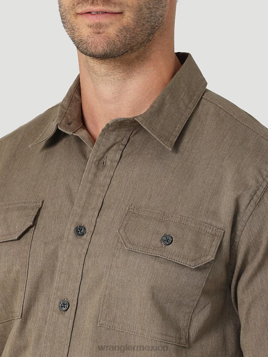 ropa mx Wrangler hombres camisa de manga larga de sarga/mezclilla brezo teca (112324408) 62D6376