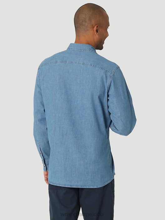 ropa mx Wrangler hombres camisa de manga larga de sarga/mezclilla lavado claro (112324398) 62D6375