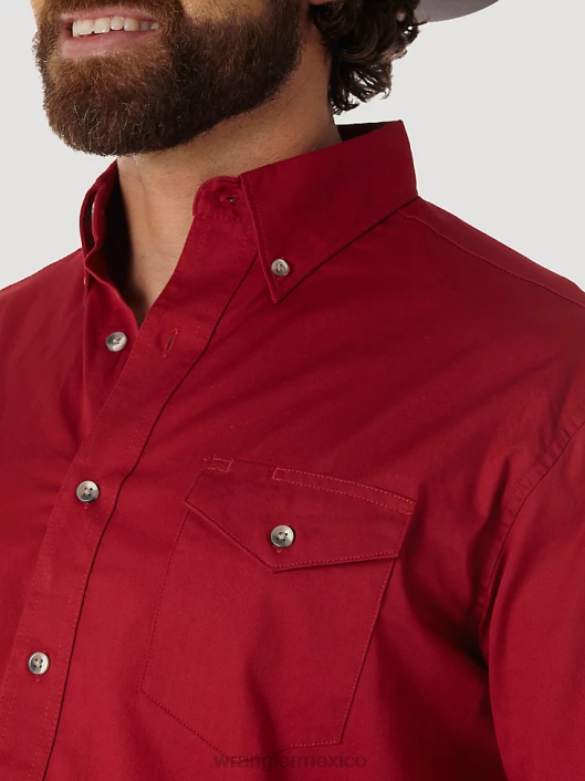 ropa mx Wrangler hombres camisa de sarga sólida y ligera con botones y manga larga pintada en el desierto rojo (mp3522r) 62D6297