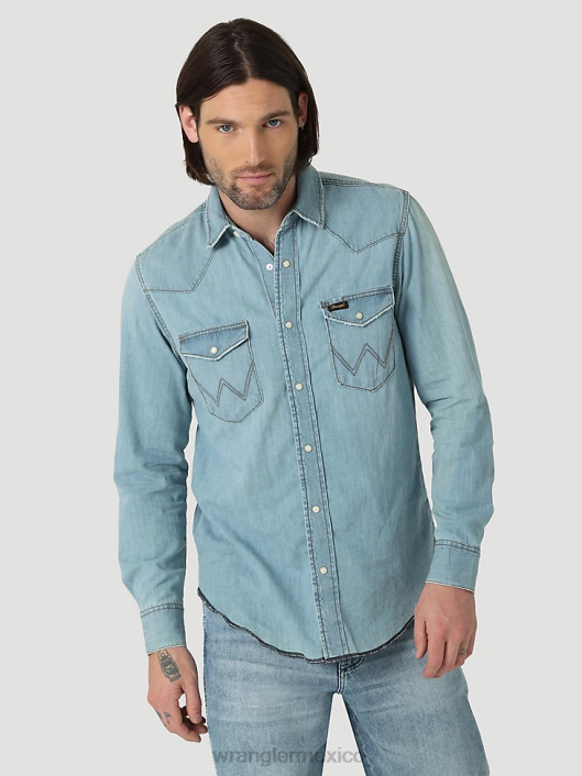ropa mx Wrangler hombres camisa de trabajo patrimonial azul helado (112319096) 62D6477
