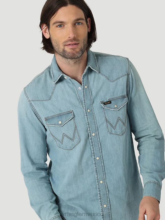 ropa mx Wrangler hombres camisa de trabajo patrimonial azul helado (112319096) 62D6477