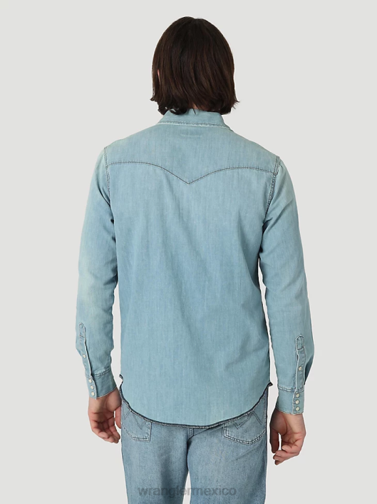 ropa mx Wrangler hombres camisa de trabajo patrimonial azul helado (112319096) 62D6477