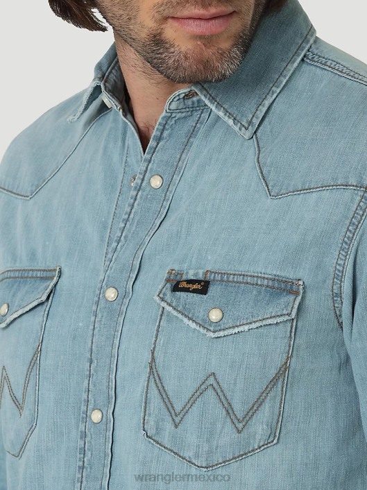 ropa mx Wrangler hombres camisa de trabajo patrimonial azul helado (112319096) 62D6477