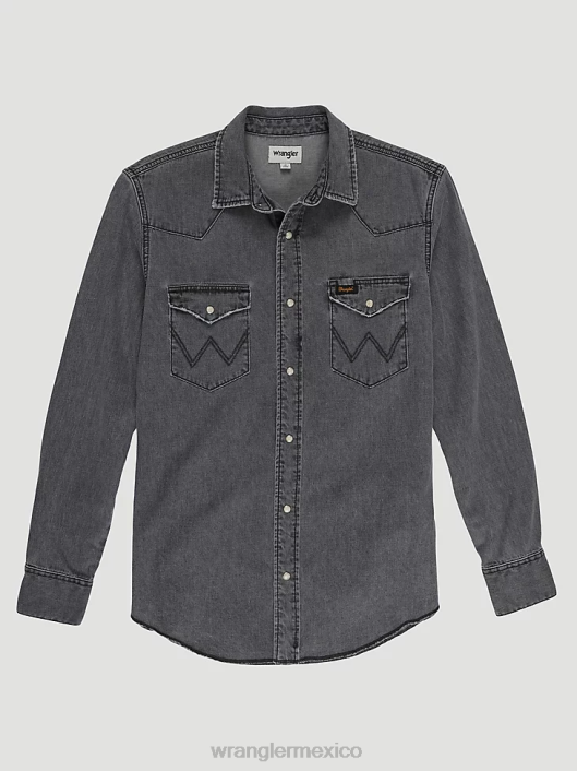 ropa mx Wrangler hombres camisa de trabajo patrimonial negro lavado (112335452) 62D6474