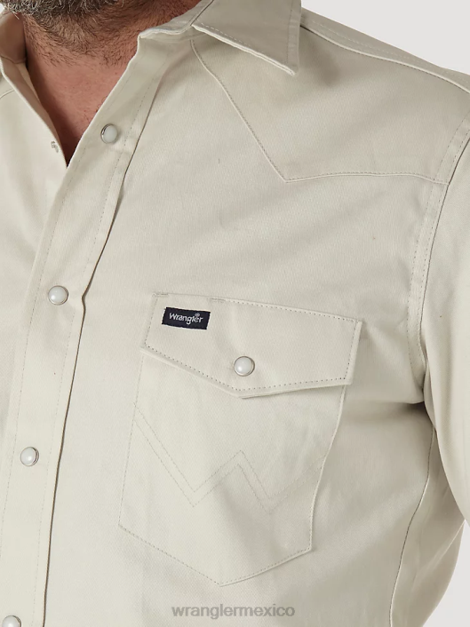 ropa mx Wrangler hombres camisa de trabajo sólida con broche occidental de manga larga y acabado firme con corte vaquero piedra (ms71319) 62D6418