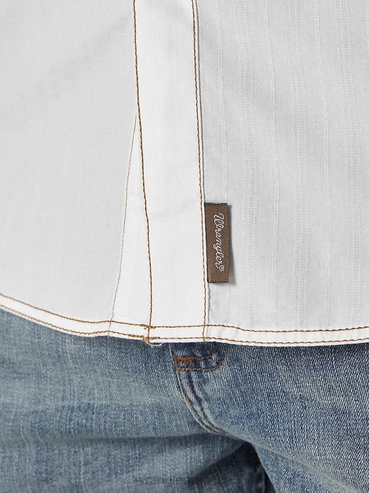 ropa mx Wrangler hombres camisa dobby sólida estilo retro de manga larga con broche occidental blanco (mvr531w) 62D6470