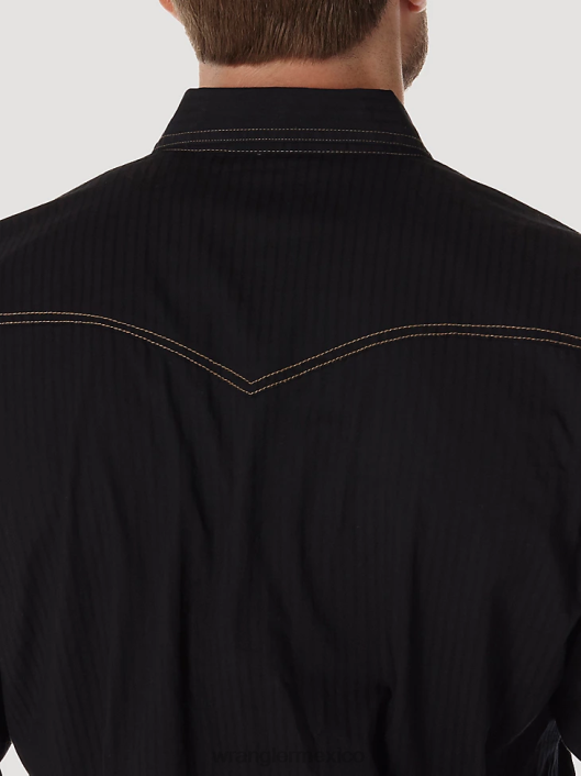 ropa mx Wrangler hombres camisa dobby sólida estilo retro de manga larga con broche occidental negro (mvr532x) 62D6471