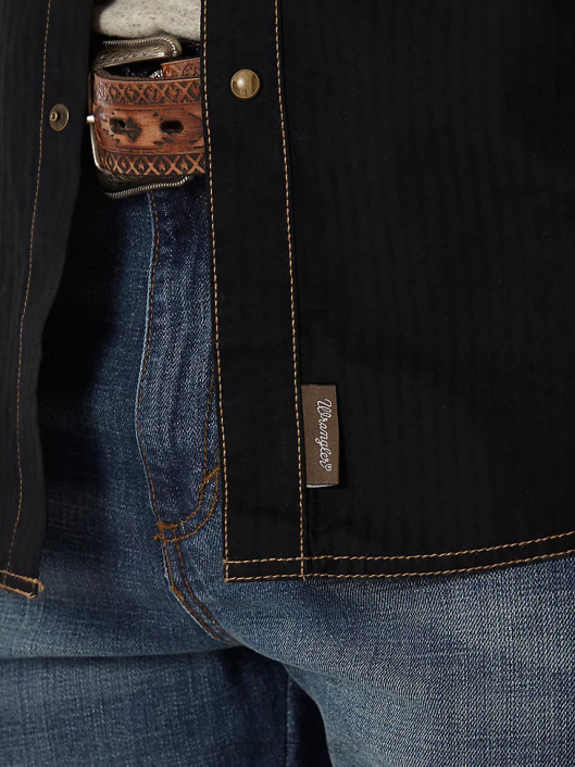 ropa mx Wrangler hombres camisa dobby sólida estilo retro de manga larga con broche occidental negro (mvr532x) 62D6471