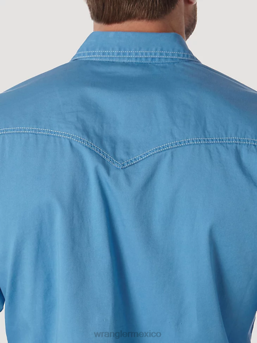 ropa mx Wrangler hombres camisa estilo western con dos bolsillos con solapa y ribete en contraste azul (mvr507j) 62D6438