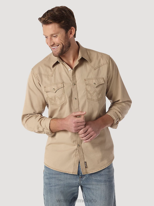 ropa mx Wrangler hombres camisa estilo western con dos bolsillos con solapa y ribete en contraste bronceado (mvr502t) 62D6437