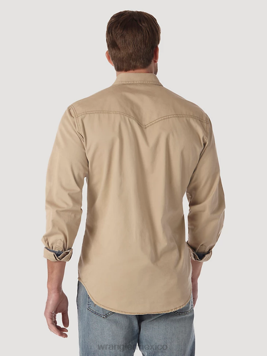ropa mx Wrangler hombres camisa estilo western con dos bolsillos con solapa y ribete en contraste bronceado (mvr502t) 62D6437