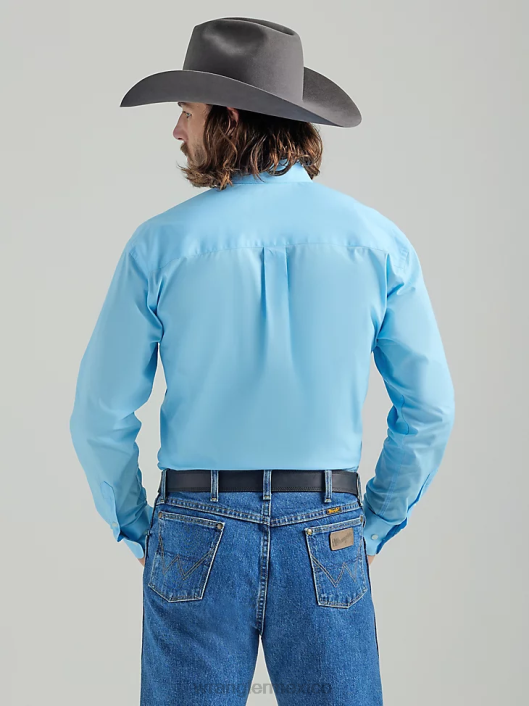 ropa mx Wrangler hombres camisa lisa de manga larga con botones de george strait azul celeste (112324863) 62D6294