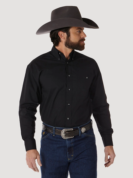 ropa mx Wrangler hombres camisa lisa de manga larga con botones de george strait negro (mgs269x) 62D6292