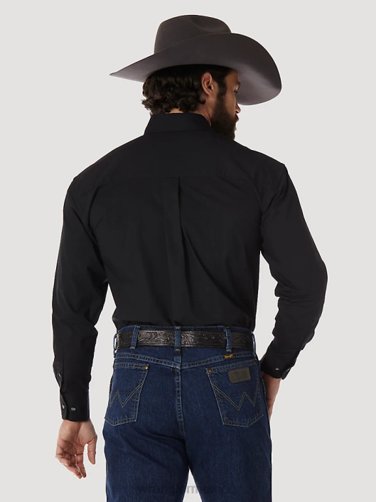 ropa mx Wrangler hombres camisa lisa de manga larga con botones de george strait negro (mgs269x) 62D6292