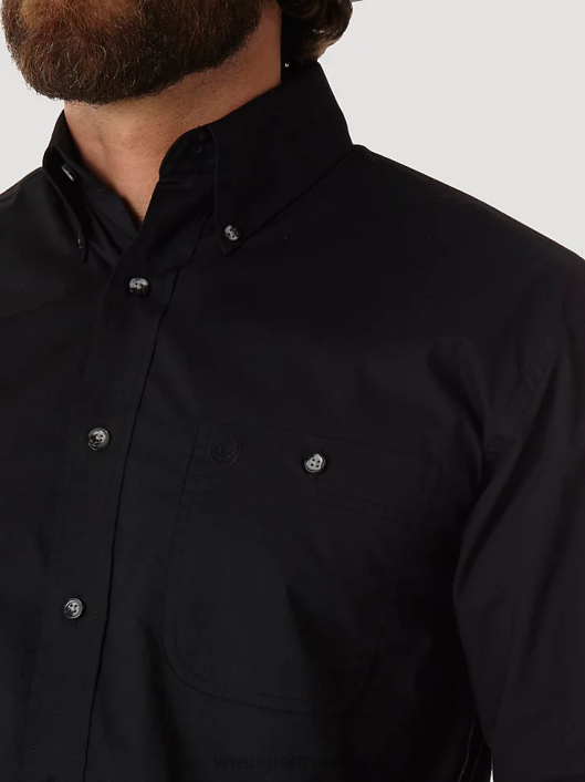 ropa mx Wrangler hombres camisa lisa de manga larga con botones de george strait negro (mgs269x) 62D6292