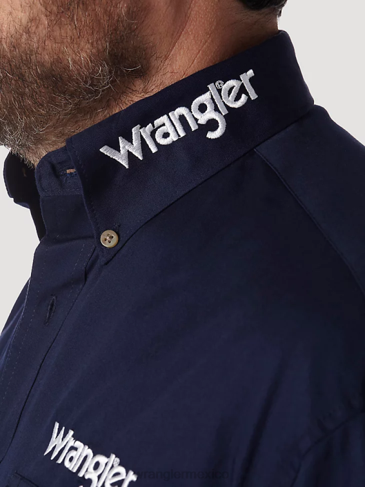 ropa mx Wrangler hombres camisa lisa de manga larga con botones y logo azul marino (mp2327n) 62D6395