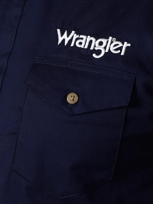 ropa mx Wrangler hombres camisa lisa de manga larga con botones y logo azul marino (mp2327n) 62D6395