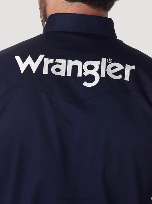 ropa mx Wrangler hombres camisa lisa de manga larga con botones y logo azul marino (mp2327n) 62D6395
