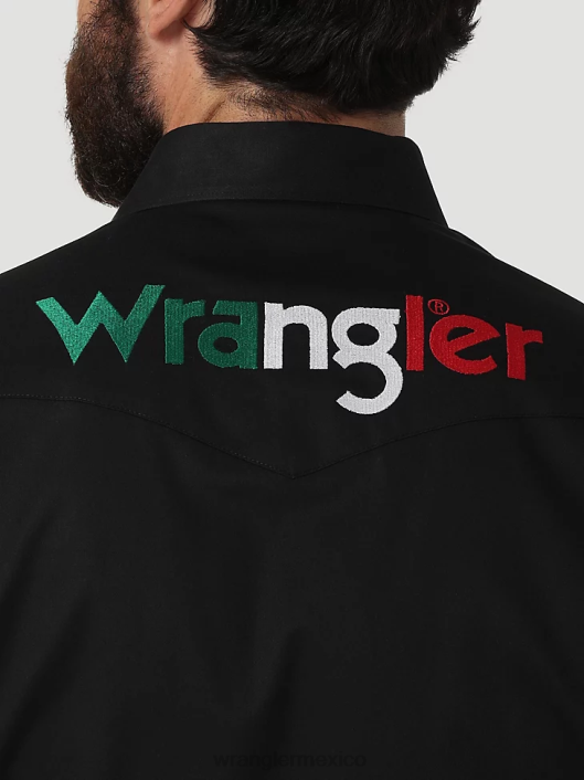 ropa mx Wrangler hombres camisa lisa de manga larga con botones y logo negro (112317124) 62D6396