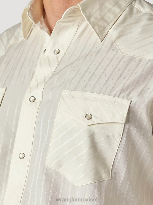 ropa mx Wrangler hombres camisa occidental de manga larga con rayas dobby y botones (oscuro) bronceado (claro) (75226tn) 62D6467