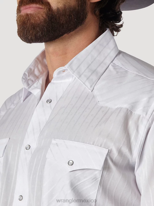 ropa mx Wrangler hombres camisa occidental de manga larga con rayas dobby y botones a presión blanco (75221wh) 62D6469
