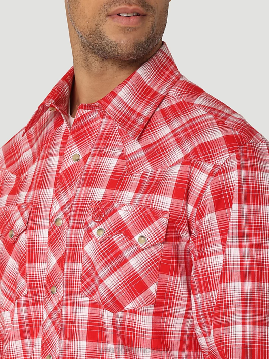 ropa mx Wrangler hombres camisa occidental retro de manga larga con bolsillo a presión y dientes de sierra rojo negrita (112324672) 62D6691