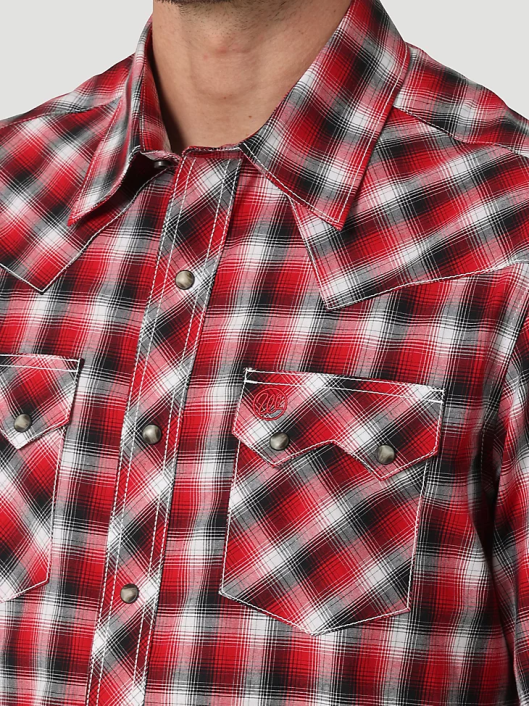 ropa mx Wrangler hombres camisa retro a cuadros de manga corta con broche occidental y bolsillo con solapa de diente de sierra picnic rojo (112326334) 62D6429
