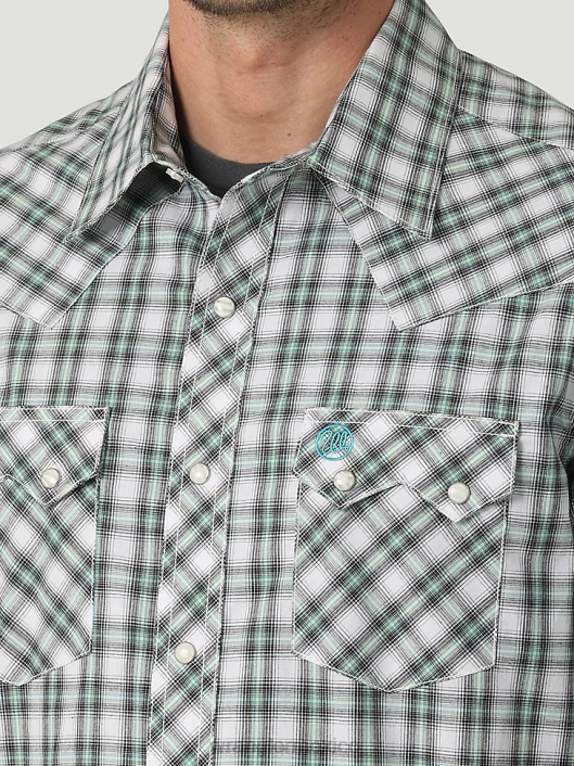 ropa mx Wrangler hombres camisa retro a cuadros de manga corta con broche occidental y bolsillo con solapa de diente de sierra picnic verde (112326336) 62D6430