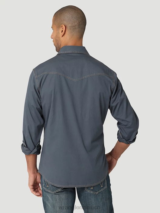 ropa mx Wrangler hombres camisa sólida retro premium con bolsillo con solapa y ribete en contraste occidental degradado azul (112324845) 62D6456