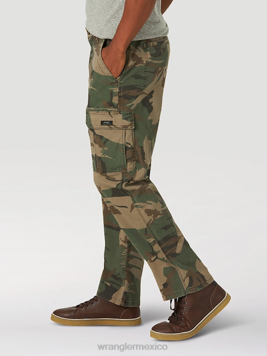 ropa mx Wrangler hombres pantalón cargo flexible de ajuste relajado premium de cinco estrellas camuflaje verde marrón (70abw4m) 62D6220