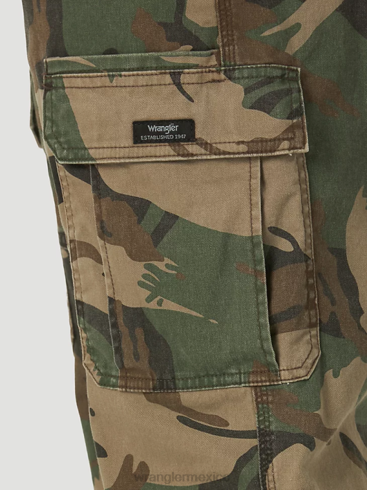 ropa mx Wrangler hombres pantalón cargo flexible de ajuste relajado premium de cinco estrellas camuflaje verde marrón (70abw4m) 62D6220
