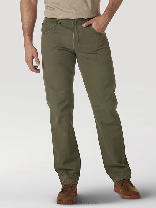 ropa mx Wrangler hombres pantalón de lona con pernera recta y corte regular resistente musgo (31100ms) 62D6650